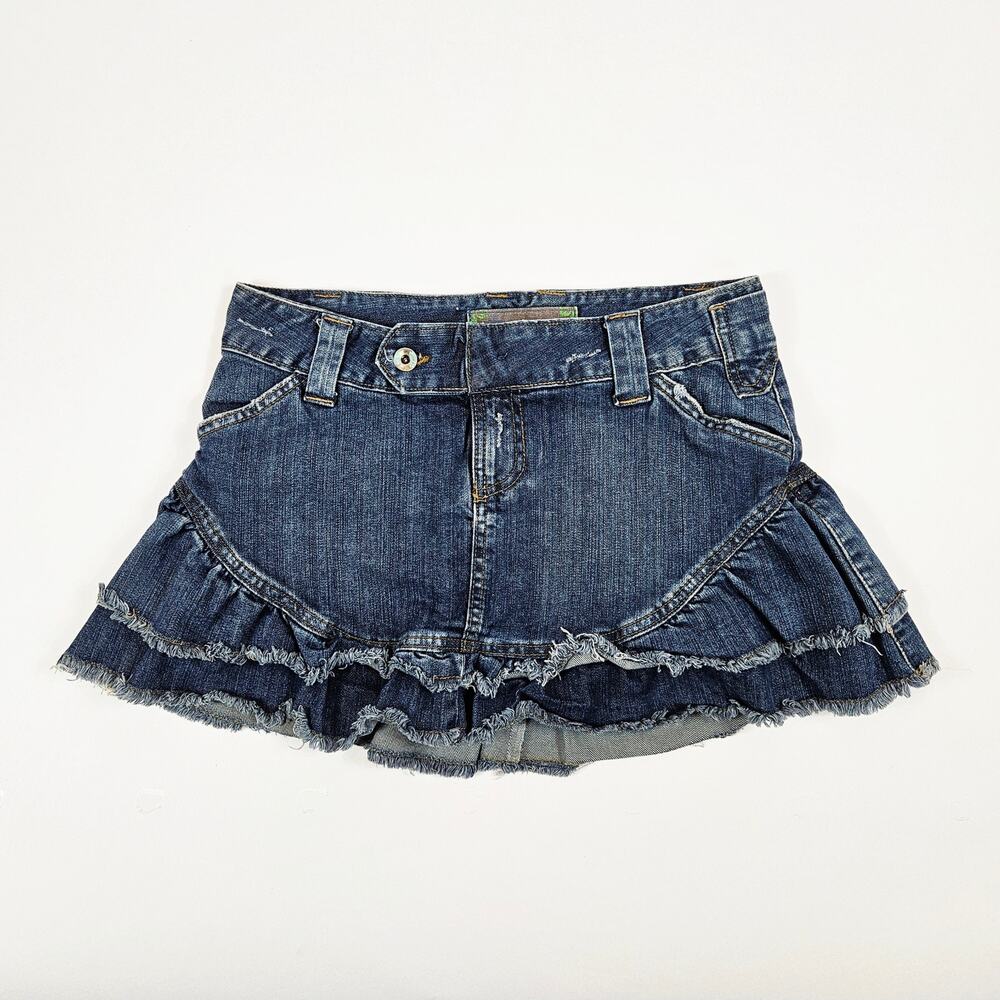 Y2k Euro Skirt Denim Micro Mini Low-Rise Embroidered - Size 28